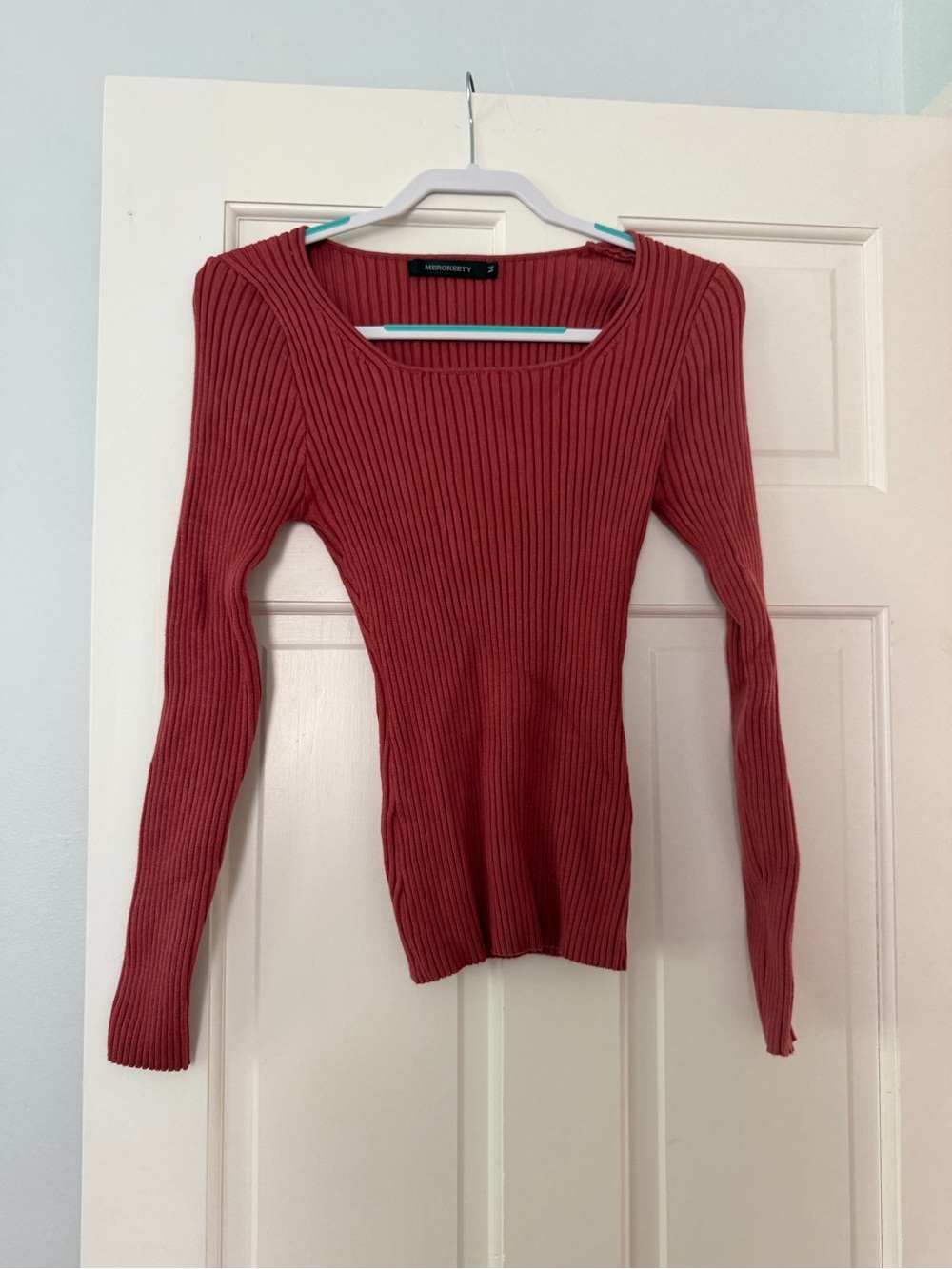 Square Neck Ribbed Sweater in Rust